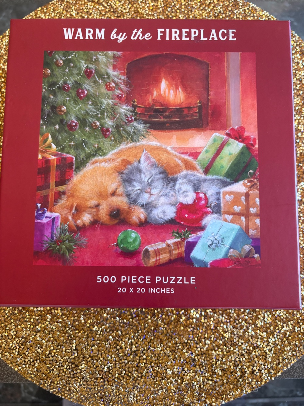 Galison NWT  Warm by the Fireplace 500-Piece Puzzle - Red Holiday Pets Scene